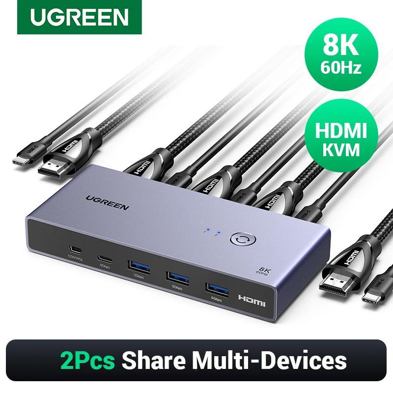 UGREEN HDMI KVM ġ, USB C USB3.0 KVM ó, , , Ű, 콺  3D ,HDR  1  , 8K 60Hz, 2 PC